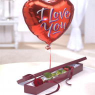 Single Rose Gift Box with Stick Balloon 